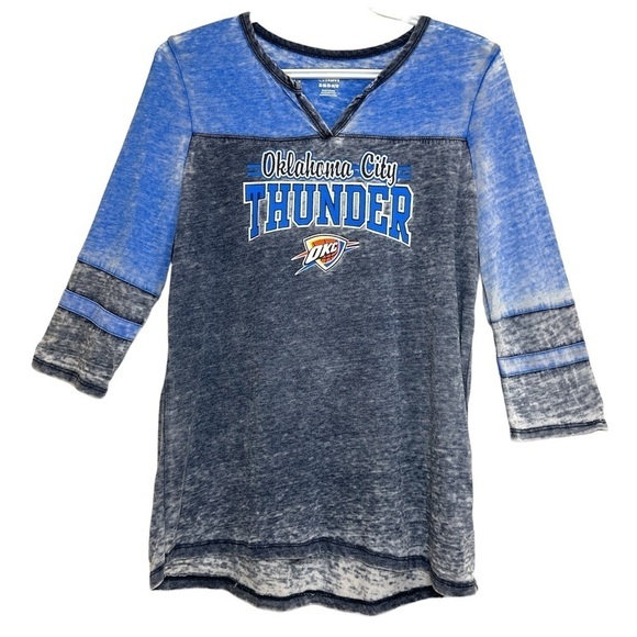 Oklahoma City Thunder Burnout Tee Women’s XL Blue Gray Vintage Style Fangear - Picture 1 of 8